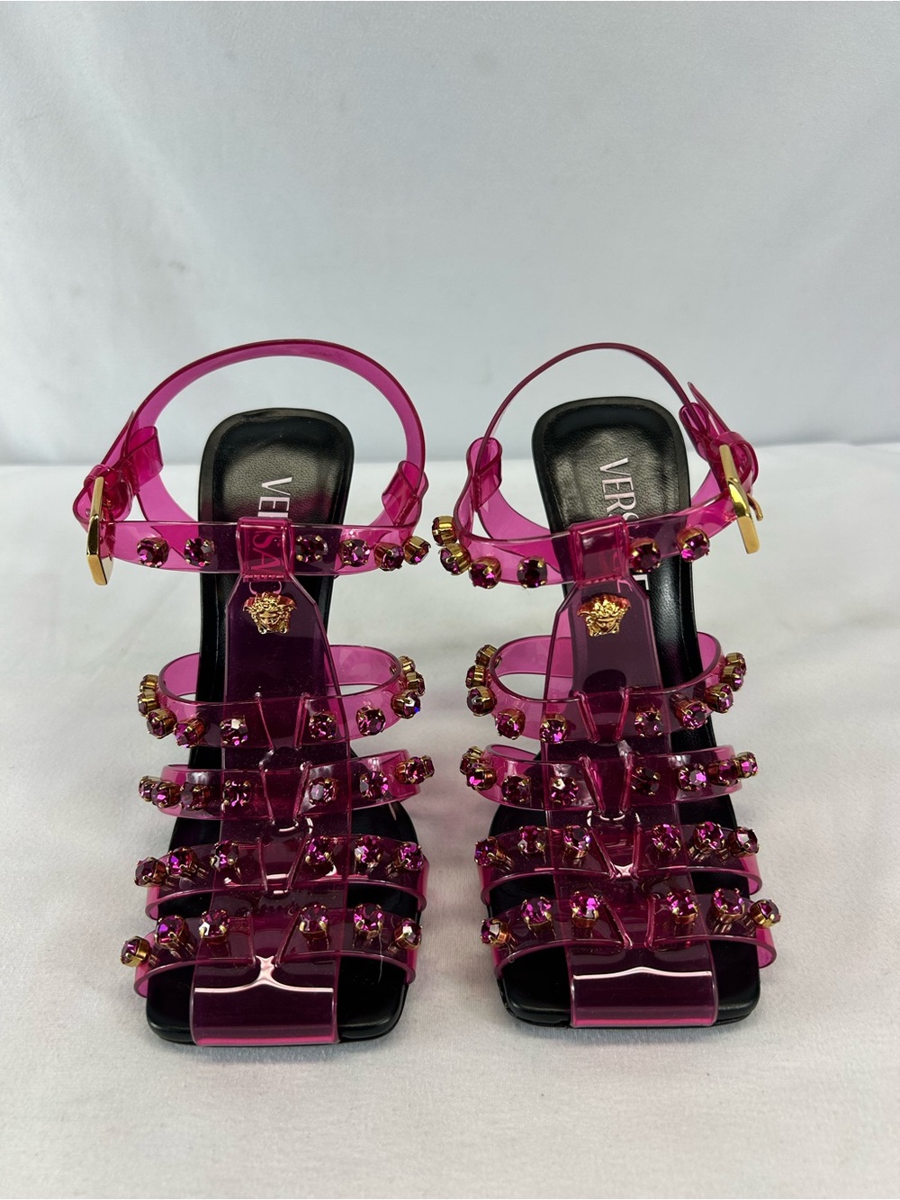 Versace  Medusa Embellished Cage Sandals
